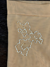 Beaded One-Shoulder Peach Mesh Dress with Matching Scarf