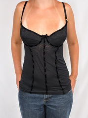 D&G Dolce & Gabbana 2000s Black Dot Mesh Bustier Top - XS/S