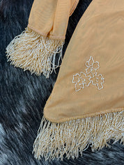 Beaded One-Shoulder Peach Mesh Dress with Matching Scarf