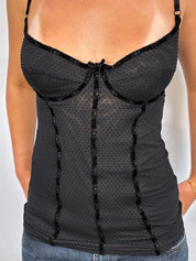 D&G Dolce & Gabbana 2000s Black Dot Mesh Bustier Top - XS/S