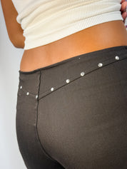 Exoos'me 2000s Black Studded Low-Rise Flare Trousers - XS/S