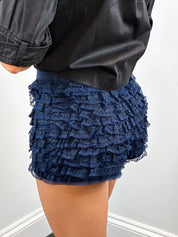 2000s Navy Lace Tiered Ruffle Bloomer Shorts - XS/S