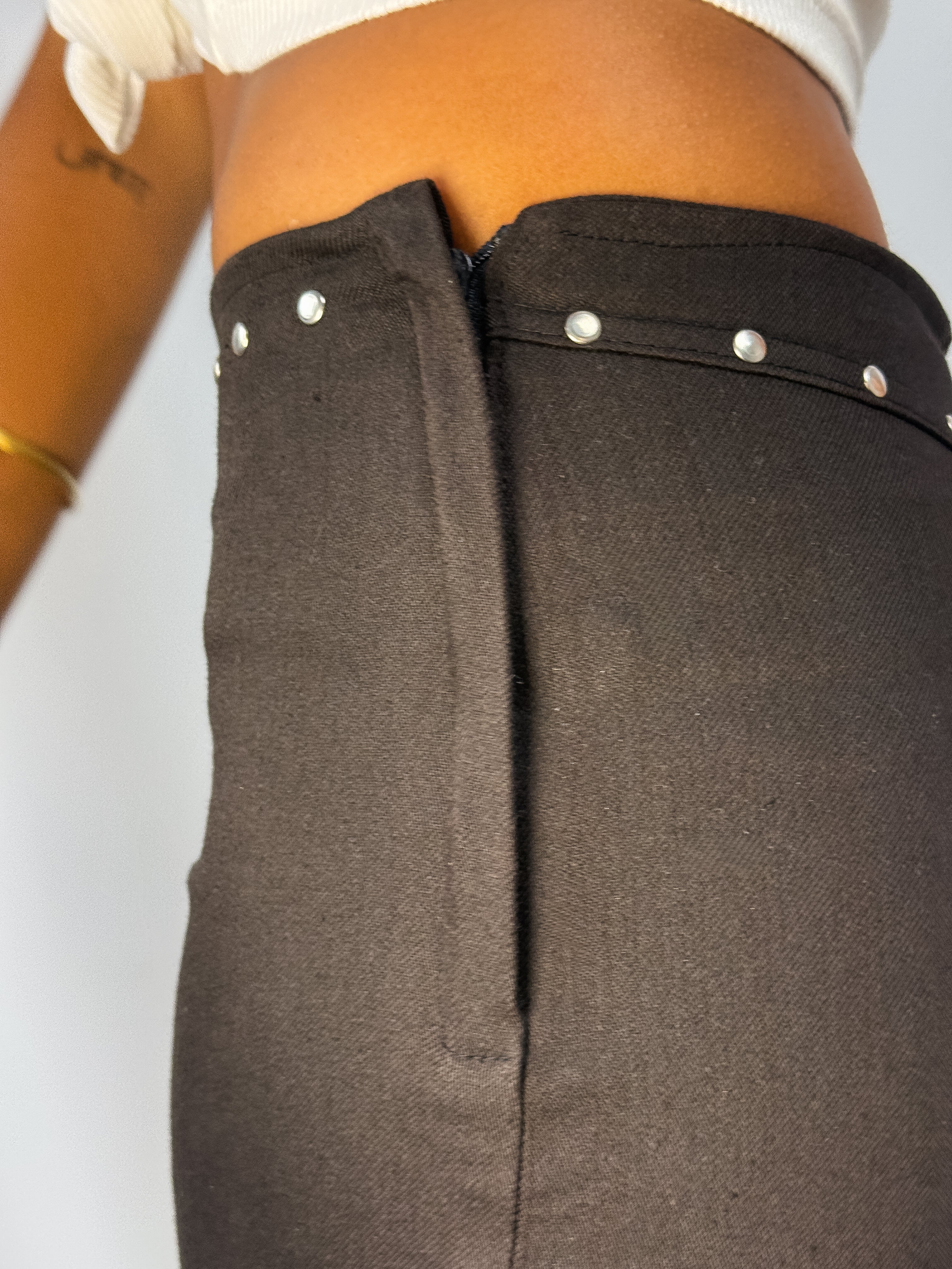 Exoos'me 2000s Black Studded Low-Rise Flare Trousers - XS/S