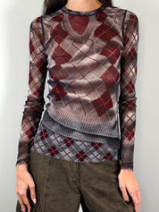 Jean Paul Gaultier Maille Femme F/W 2004 Trompe L'oeil Argyle Mesh Top - XS-M
