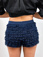 2000s Navy Lace Tiered Ruffle Bloomer Shorts - XS/S