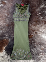 Aftershock 2000s Olive Beaded & Sequin Silk Dress