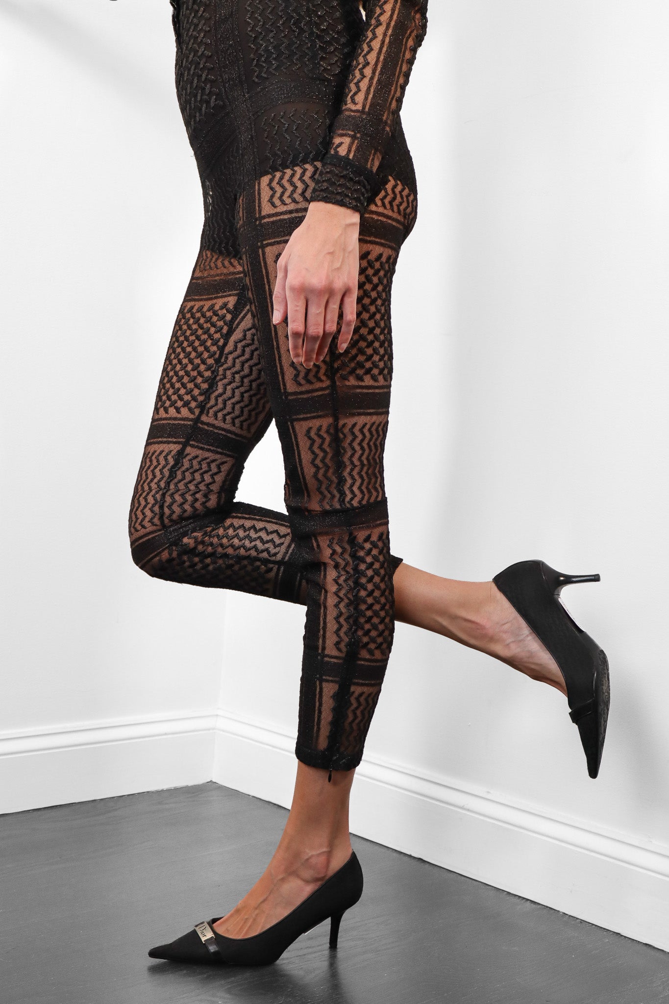 Chanel Cruise 2015 Runway Black Metallic Keffiyeh Lace Jumpsuit with Slip - S