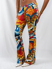 Miss Sixty 2000s Psychedelic Butterfly Print Low Rise Flare Jeans - W27