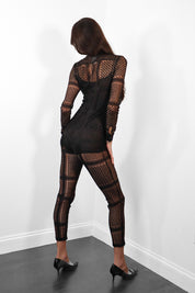 Chanel Cruise 2015 Runway Black Metallic Keffiyeh Lace Jumpsuit with Slip - S