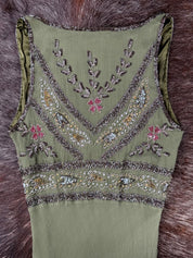 Aftershock 2000s Olive Beaded & Sequin Silk Dress