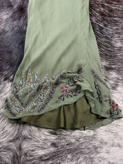 Aftershock 2000s Olive Beaded & Sequin Silk Dress