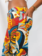Miss Sixty 2000s Psychedelic Butterfly Print Low Rise Flare Jeans - W27