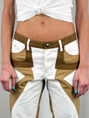 Just Cavalli 2000s White & Tan Colorblock Star-Panel Jeans - W29