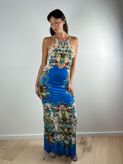 Roberto Cavalli 2013 Multicolor Floral Baroque Print Maxi Dress