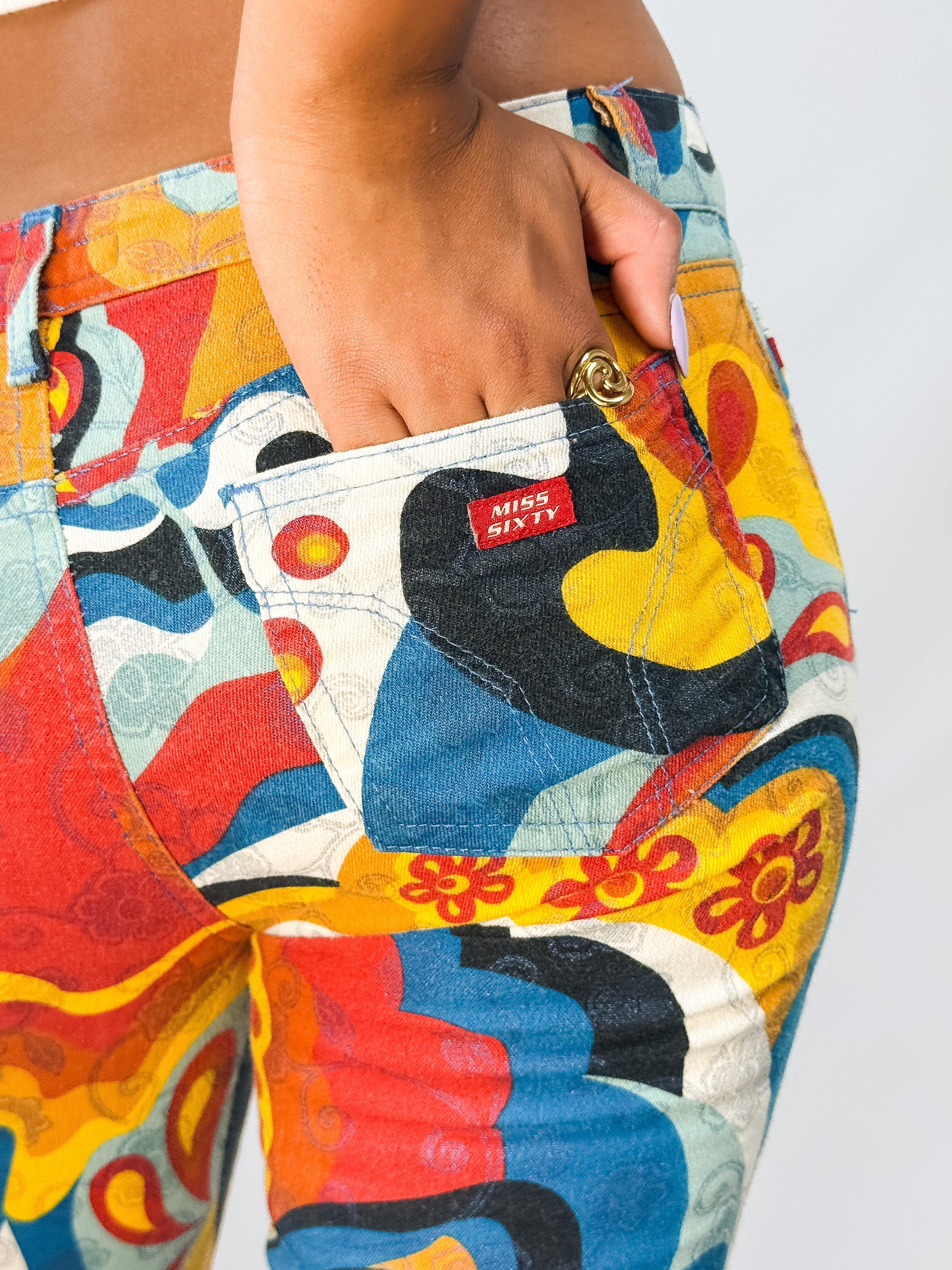 Miss Sixty 2000s Psychedelic Butterfly Print Low Rise Flare Jeans - W27