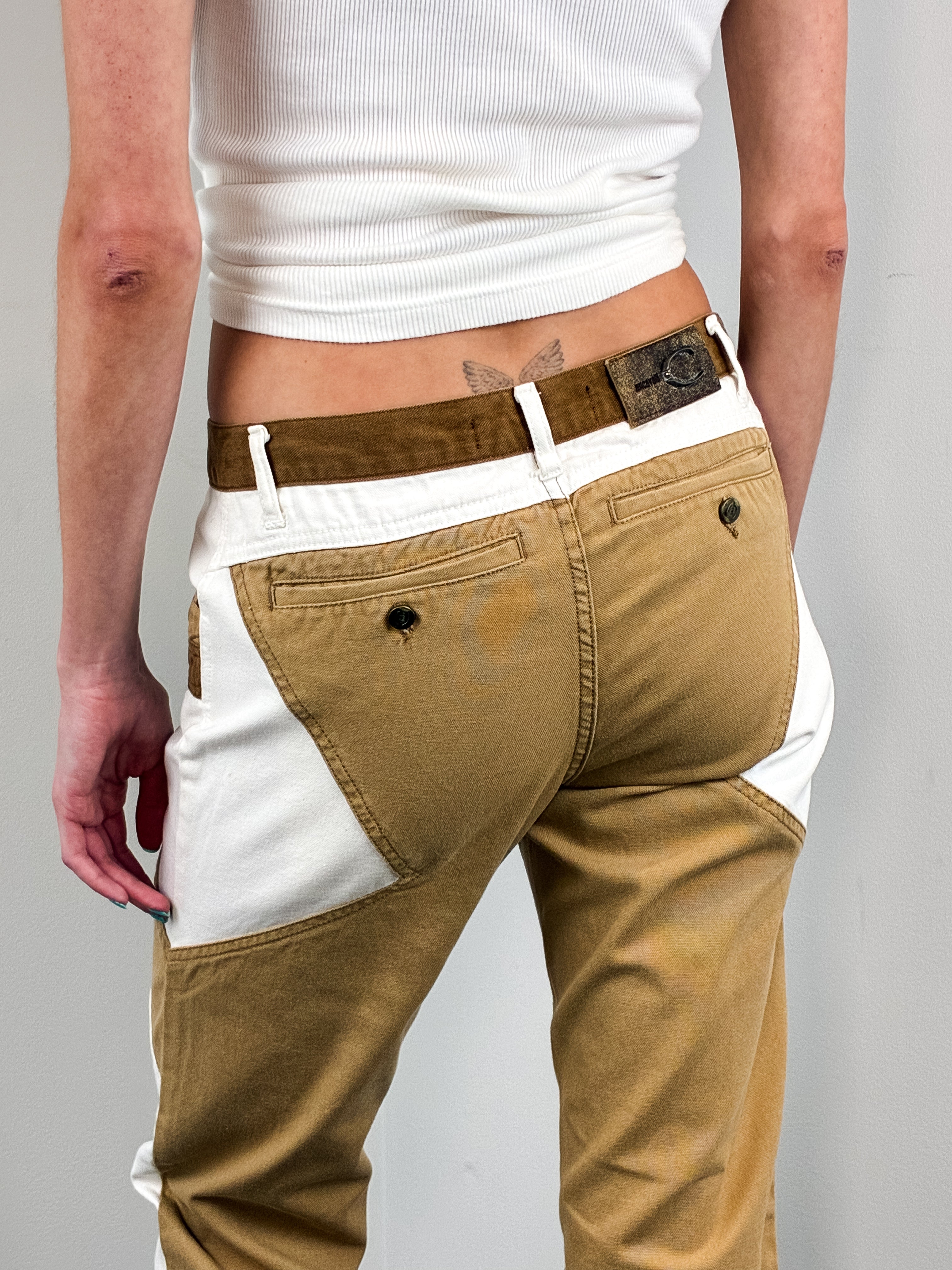 Just Cavalli 2000s White & Tan Colorblock Star-Panel Jeans - W29