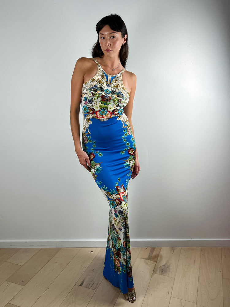 Roberto Cavalli 2013 Multicolor Floral Baroque Print Maxi Dress