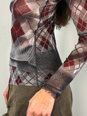 Jean Paul Gaultier Maille Femme F/W 2004 Trompe L'oeil Argyle Mesh Top - XS-M