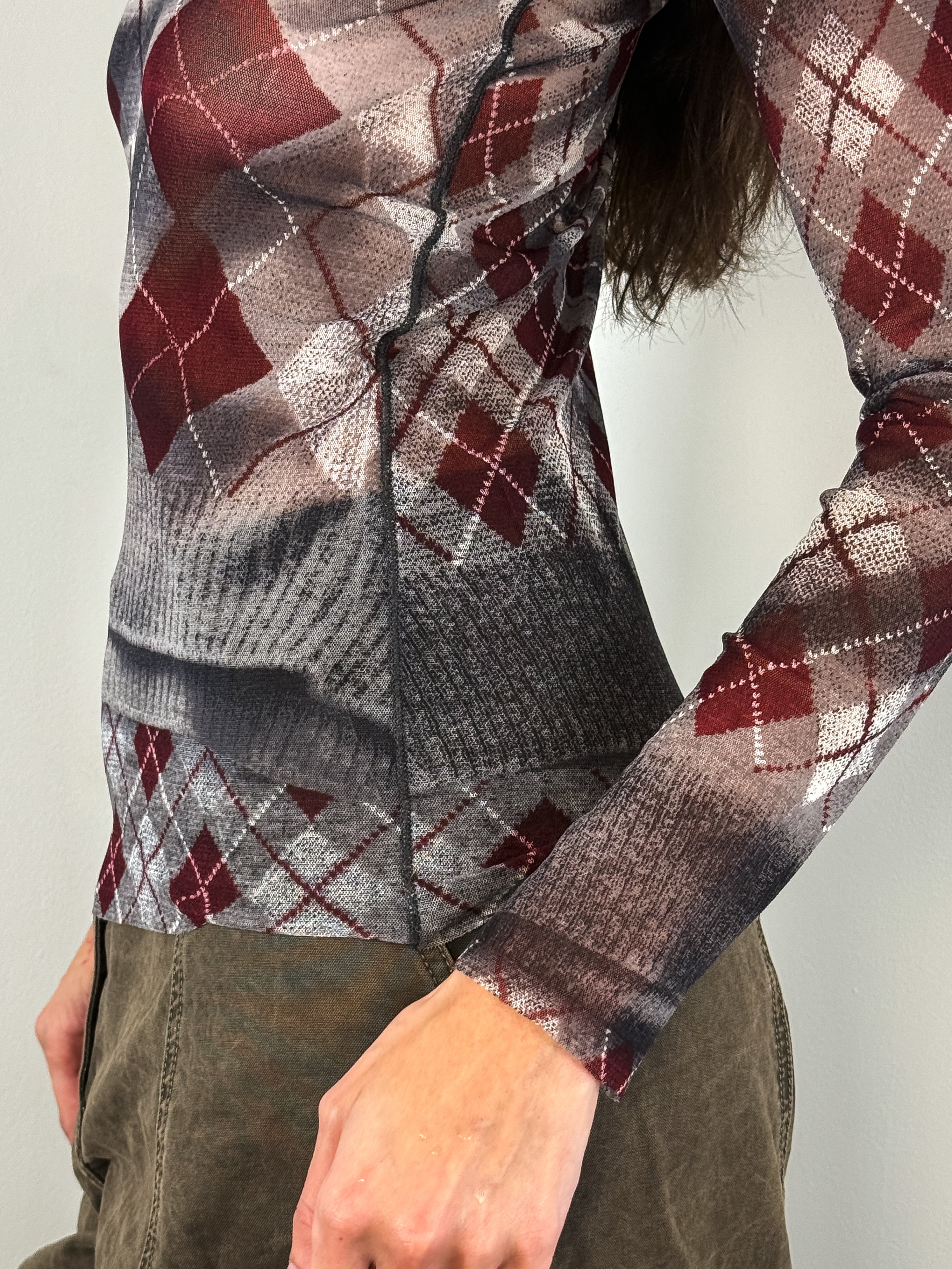Jean Paul Gaultier Maille Femme F/W 2004 Trompe L'oeil Argyle Mesh Top - XS-M