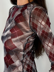 Jean Paul Gaultier Maille Femme F/W 2004 Trompe L'oeil Argyle Mesh Top - XS-M