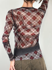 Jean Paul Gaultier Maille Femme F/W 2004 Trompe L'oeil Argyle Mesh Top - XS-M