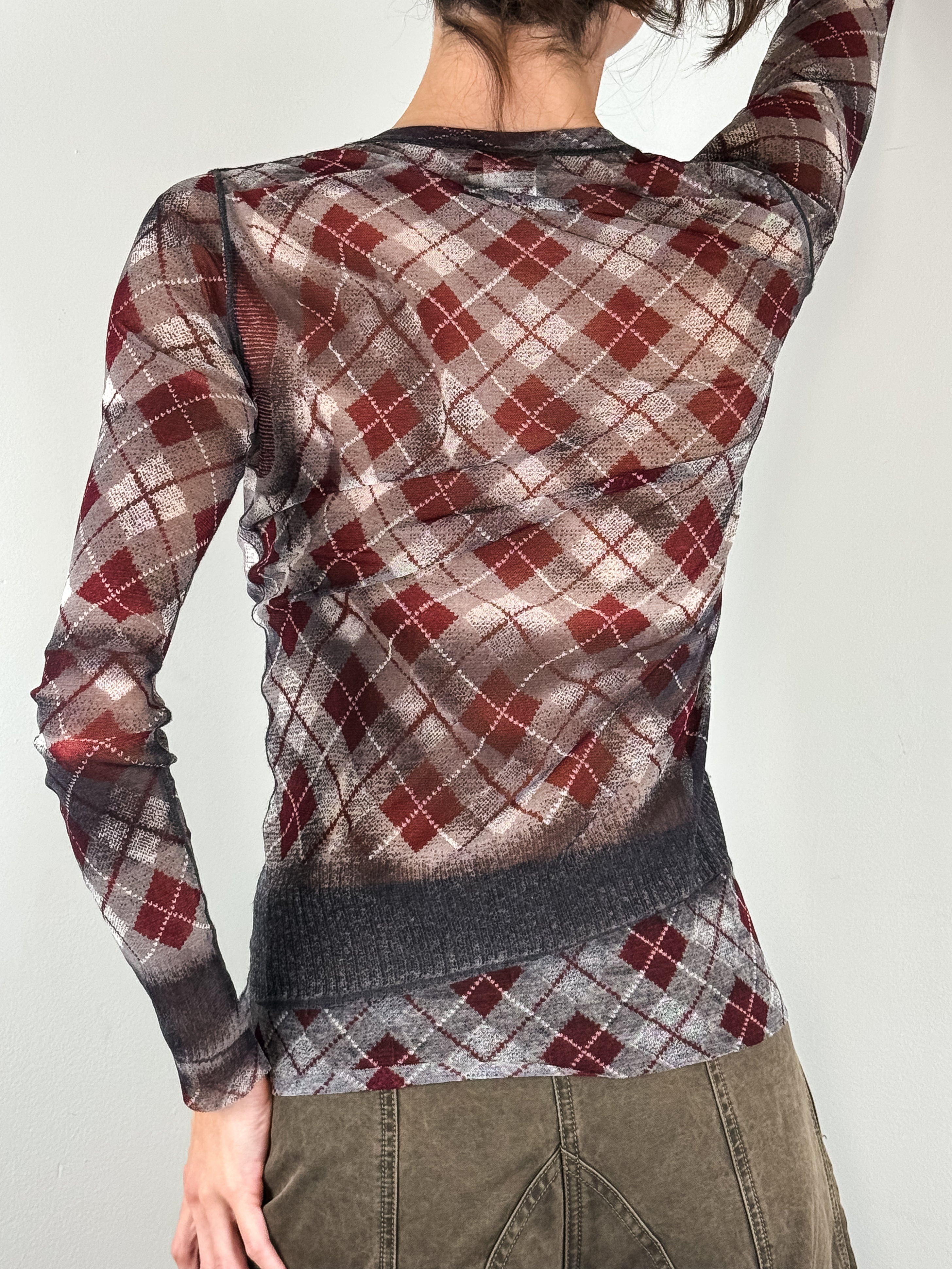 Jean Paul Gaultier Maille Femme F/W 2004 Trompe L'oeil Argyle Mesh Top - XS-M