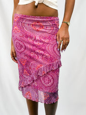 Enzo Loco Paris 2000s Paisley Medallion Print Ruffle Midi Skirt - XS/L