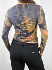 Roberto Cavalli 2000s Charcoal Paisley Print Long Sleeve Top - M/L