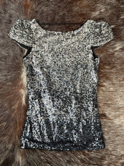 Patrizia Pepe Sera 2000's Black Silver Sequin Top