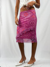 Enzo Loco Paris 2000s Paisley Medallion Print Ruffle Midi Skirt - XS/L