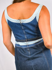 D&G Dolce & Gabbana 2000s Denim Two-Tone Colorblock Mini Dress - S/M