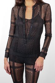 Chanel Cruise 2015 Runway Black Metallic Keffiyeh Lace Jumpsuit with Slip - S