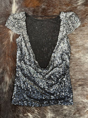 Patrizia Pepe Sera 2000's Black Silver Sequin Top