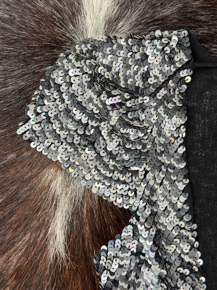 Patrizia Pepe Sera 2000's Black Silver Sequin Top