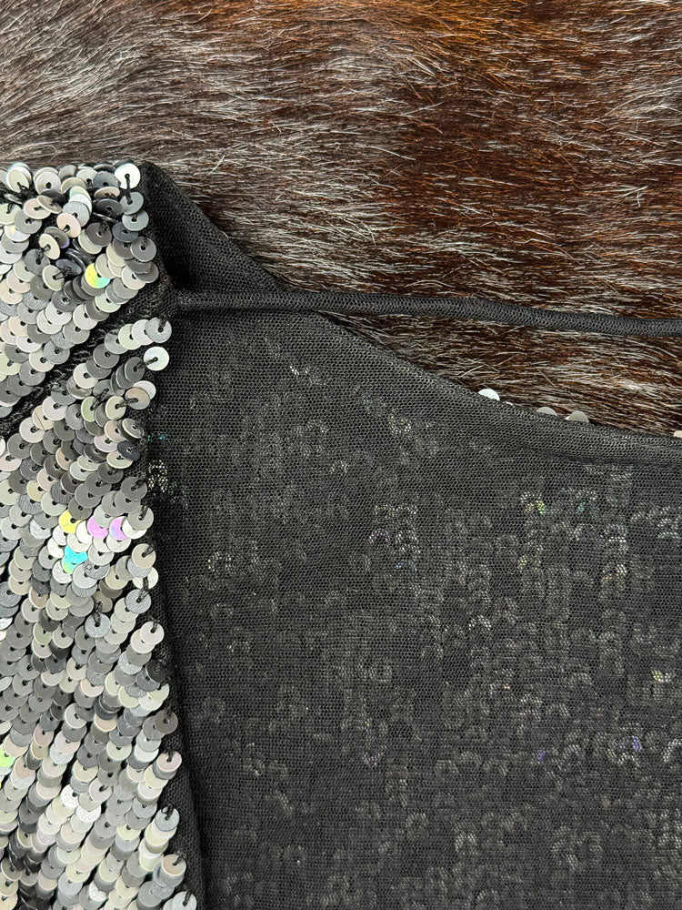 Patrizia Pepe Sera 2000's Black Silver Sequin Top