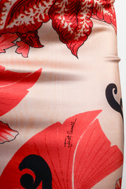 Just Cavalli 2000s Red Floral Fan Print Silk Mermaid Hem Midi Dress - XS/S