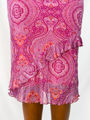 Enzo Loco Paris 2000s Paisley Medallion Print Ruffle Midi Skirt - XS/L