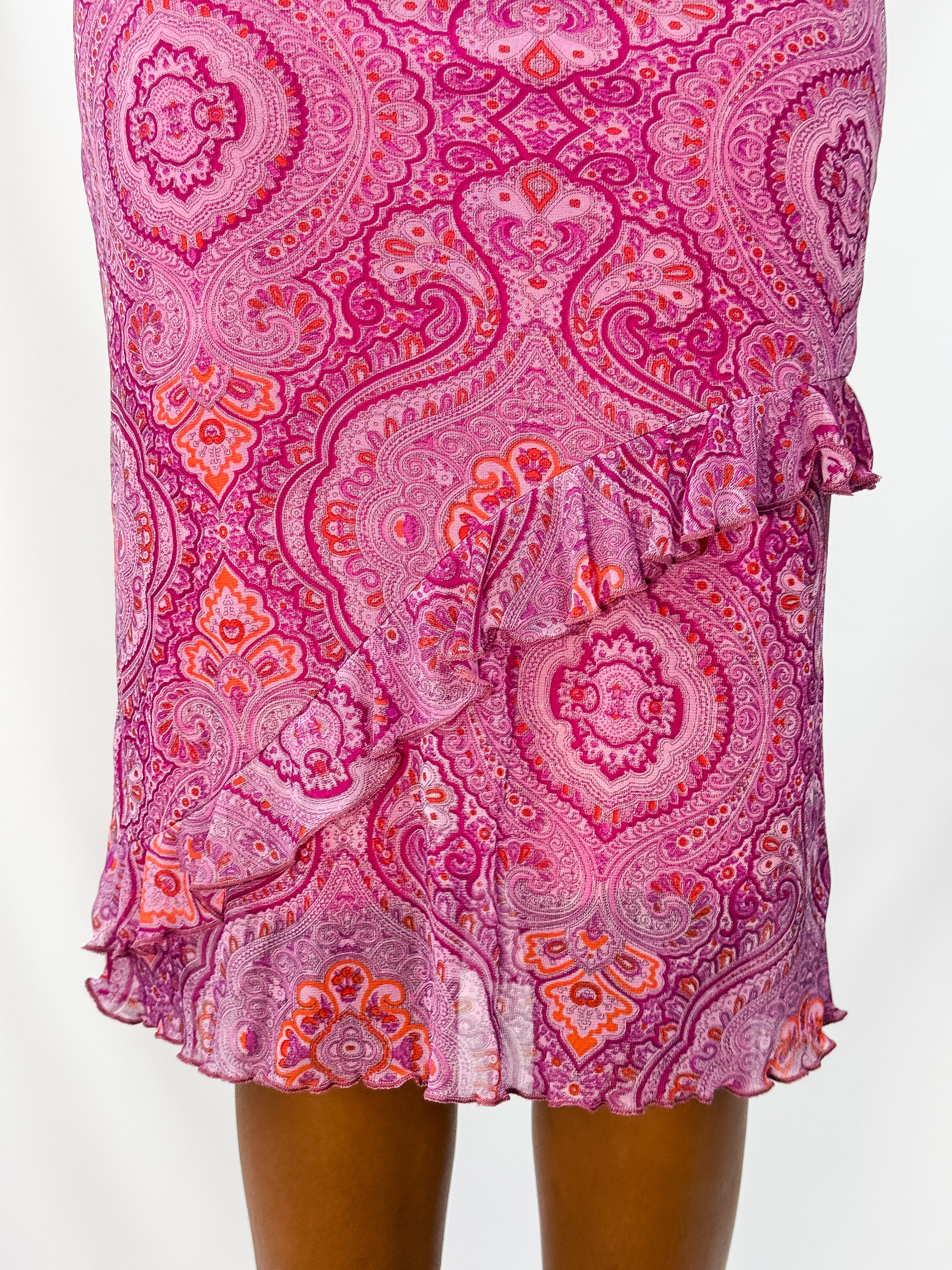 Enzo Loco Paris 2000s Paisley Medallion Print Ruffle Midi Skirt - XS/L