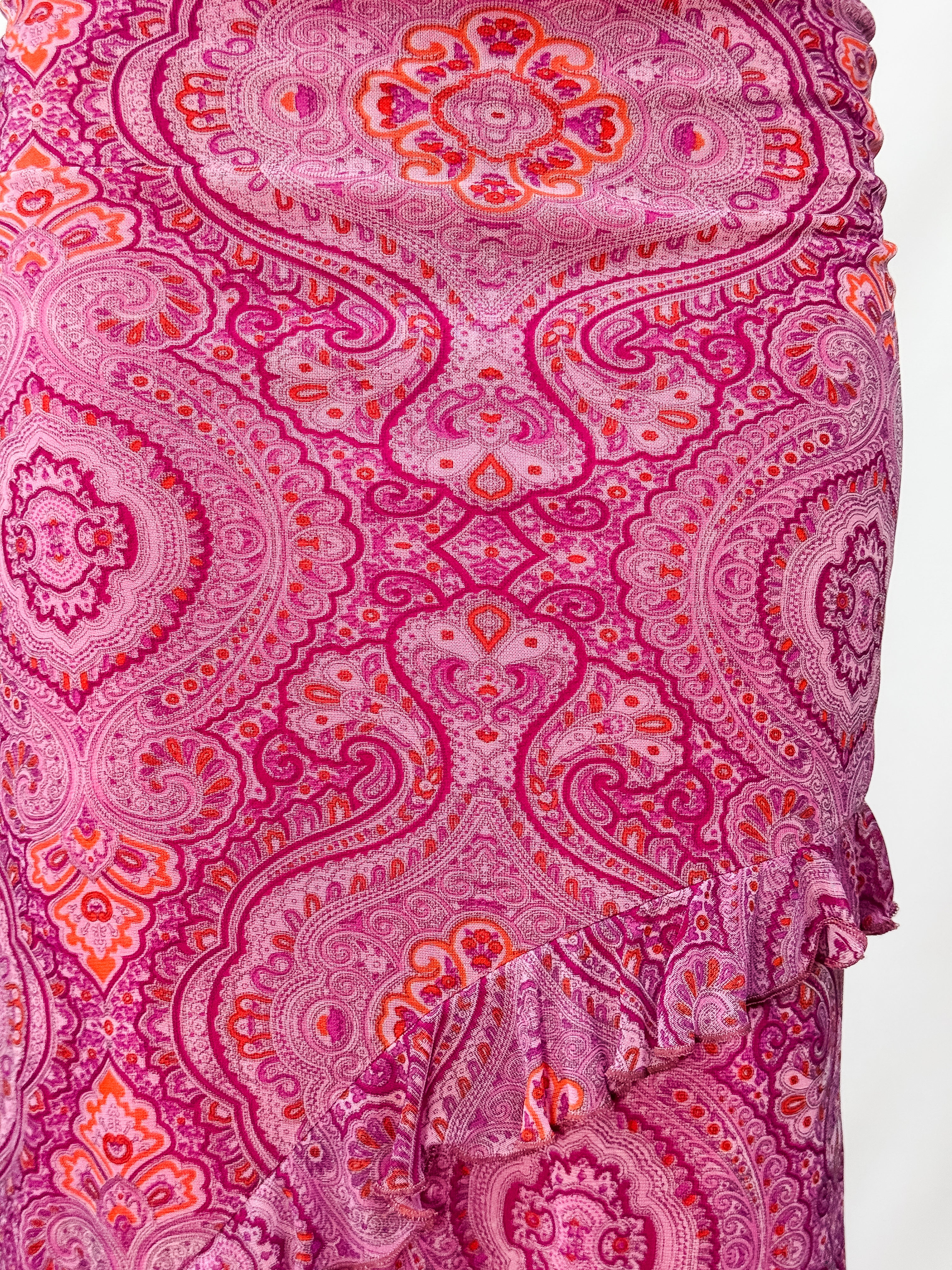 Enzo Loco Paris 2000s Paisley Medallion Print Ruffle Midi Skirt - XS/L