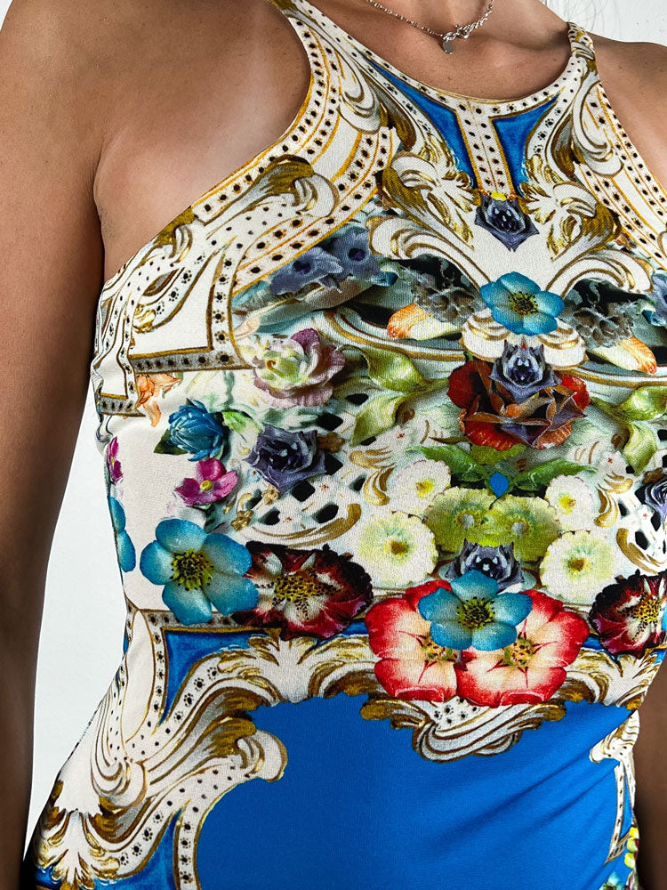 Roberto Cavalli 2013 Multicolor Floral Baroque Print Maxi Dress