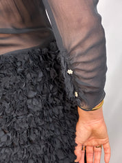 Kristina Ti 2000s Black Sheer Silk Ruffle Mini Dress - S/M