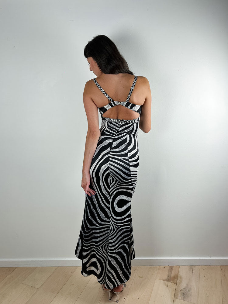 Just Cavalli 2000s Black & White Zebra Maxi Dress