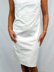 Moschino Cheap and Chic 2000s White Cotton Rosette Neckline Shift Dress - L