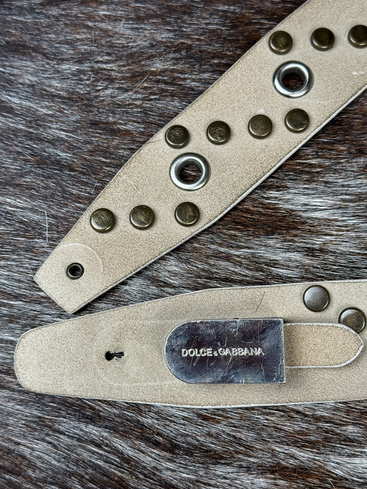 Dolce & Gabbana 2000s Studded Taupe Suede Belt