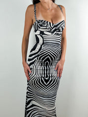 Just Cavalli 2000s Black & White Zebra Maxi Dress