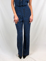 Diane von Furstenberg 2010s Blue Moiré Silk Halter Jumpsuit - S