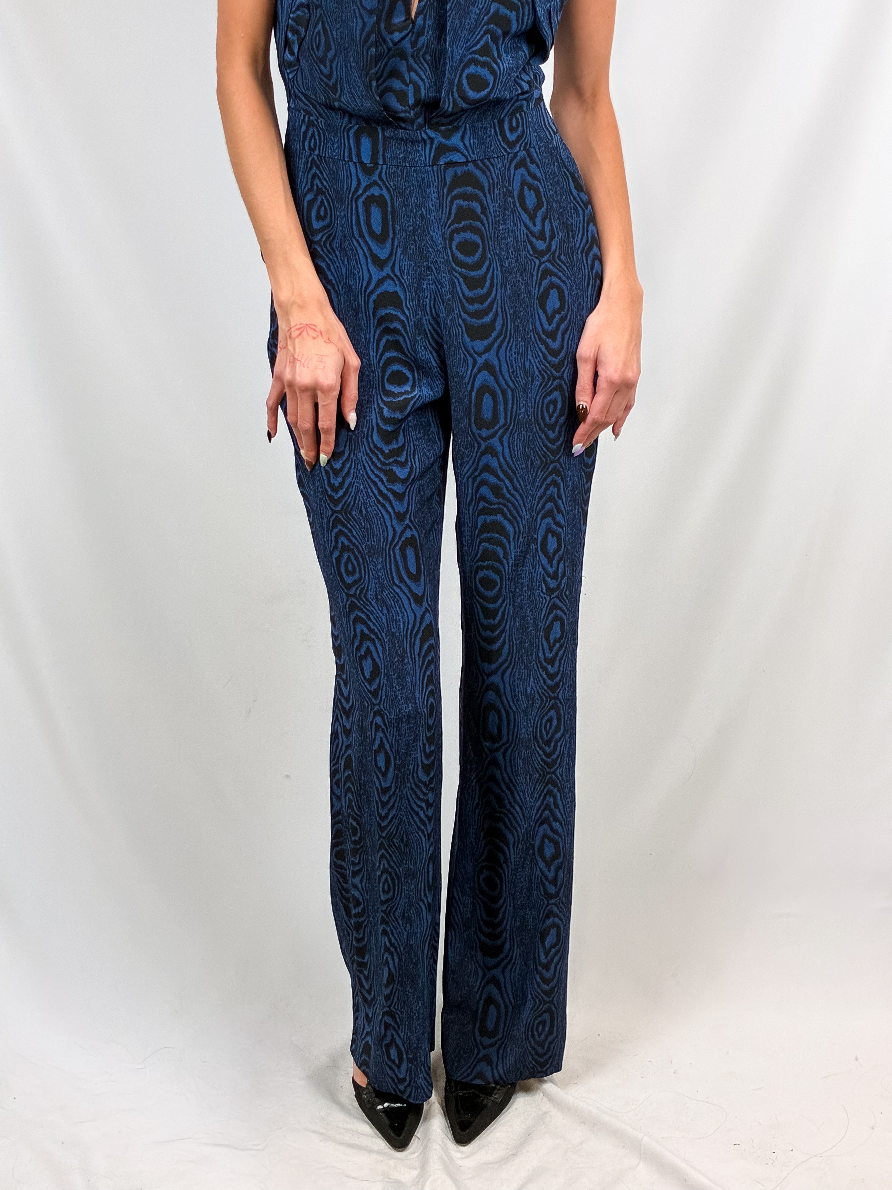 Diane von Furstenberg 2010s Blue Moiré Silk Halter Jumpsuit - S