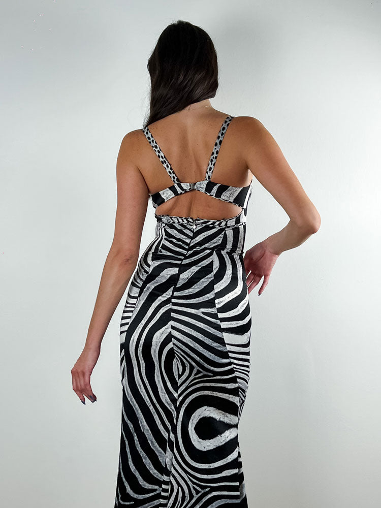 Just Cavalli 2000s Black & White Zebra Maxi Dress