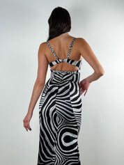 Just Cavalli 2000s Black & White Zebra Maxi Dress