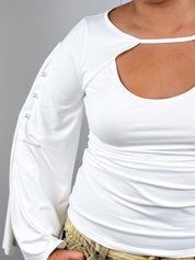 Anne Fontaine Ivory Keyhole Cutout Bell Sleeve Top - S/M